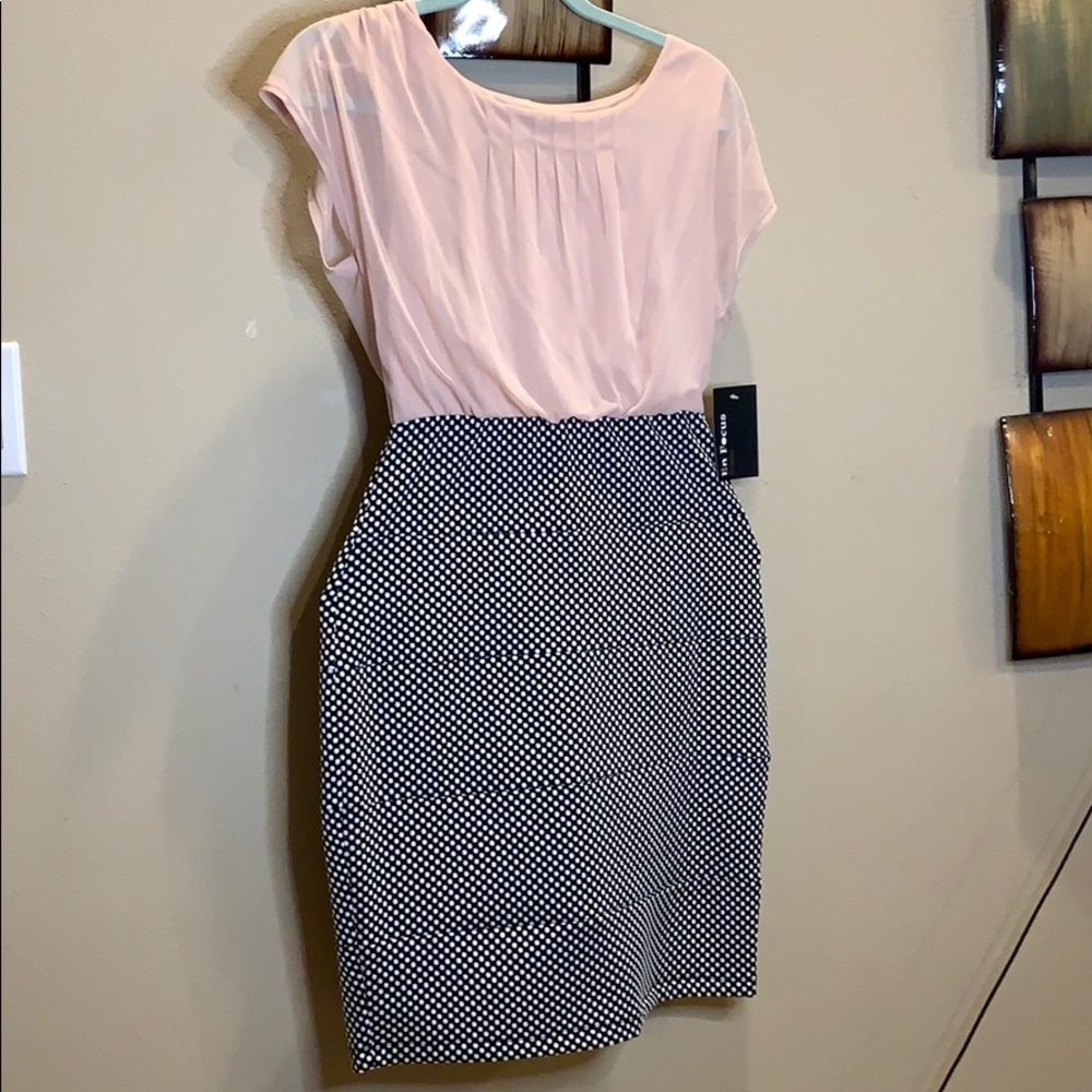 Enfocus Studio Blush Pink & Black Polka Dot Dress